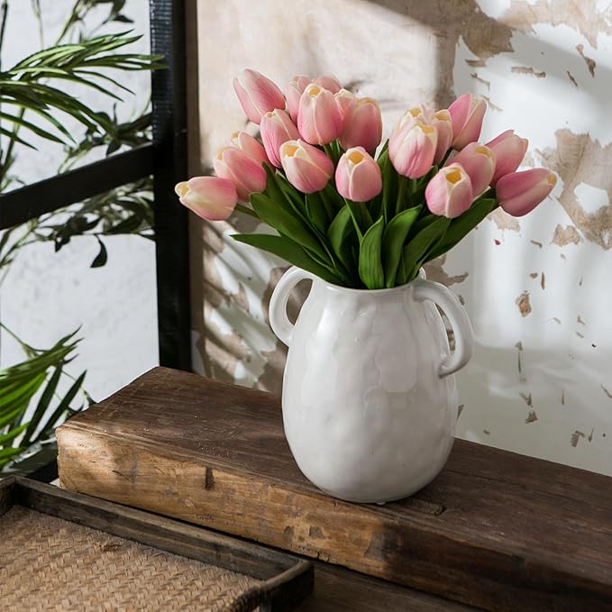 White Ceramic Vase with 2 Handles - Image 3