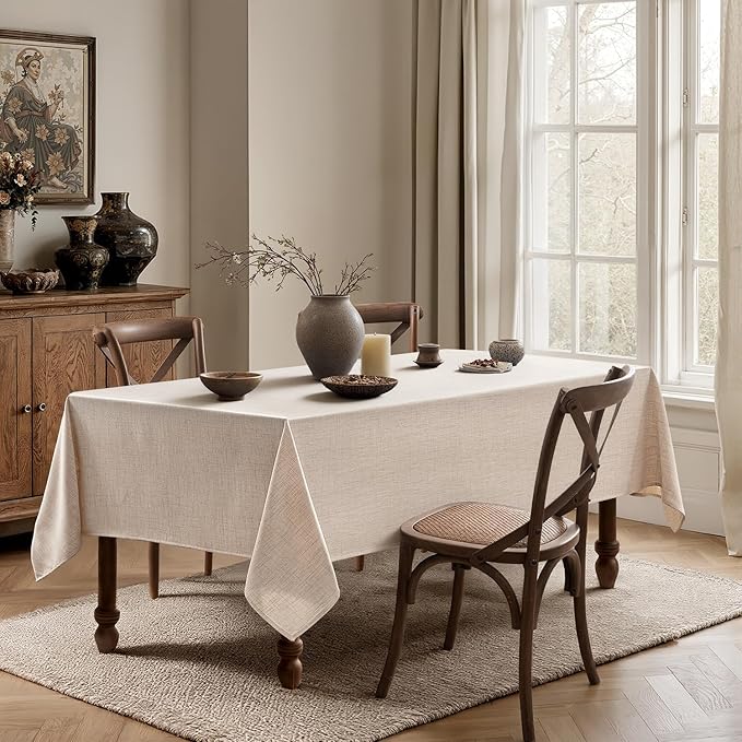 MIULEE Ivory Linen Tablecloth 60x120 Inch Rectangle Table Cloth Waterproof - Image 4