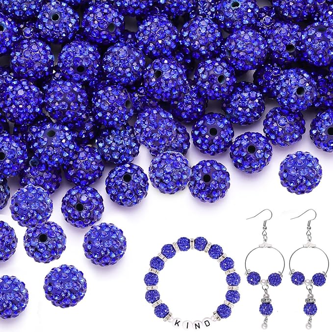150 pcs 10mm Rhinestone Beads for Jewelry Making, Dark Blue Shiny Round by TINKRSTUFF