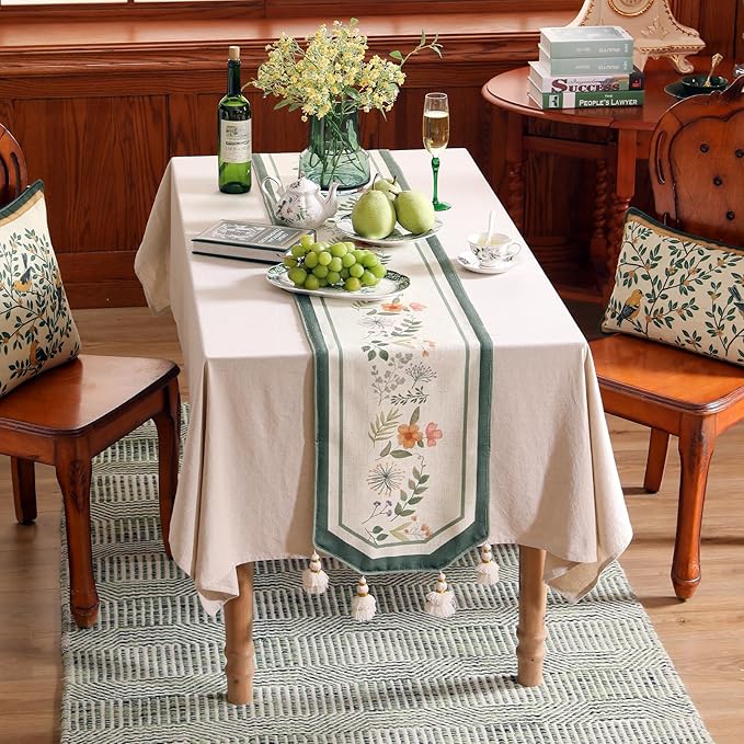 Designer Linen Small Table Runner, French Farmhouse Shabby Chic Floral Pattern - Image 9