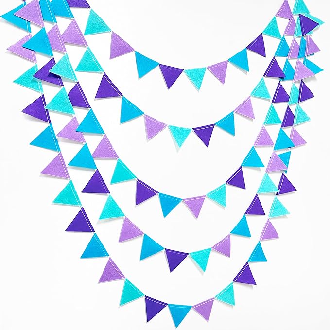 Mermaid Party Decorations Purple Teal Felt Hanging Triangle Mini Bunting by pinkblume