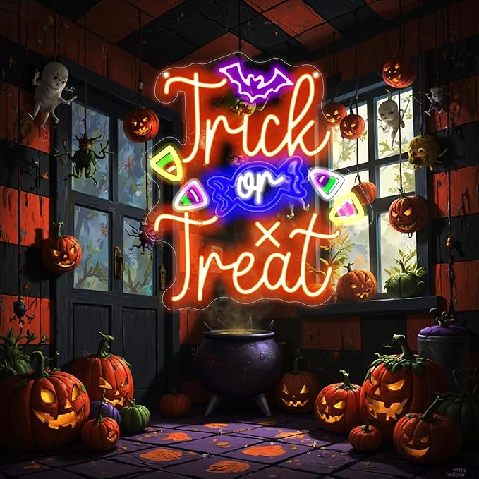 Trick or Treat Neon Sign, Halloween Decorations, Night Light - Image 2