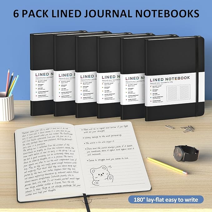 Lined Journal Notebook for Women Men, 200 Pages A5 Hardcover Leather Journals - Image 6