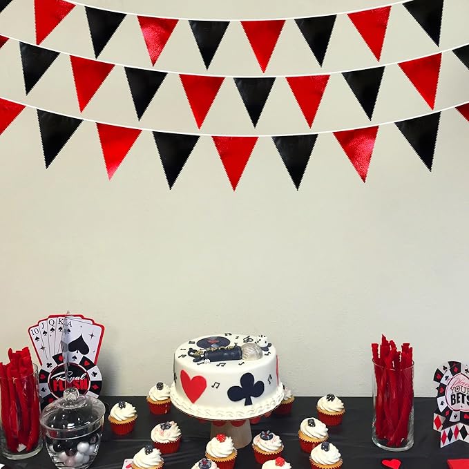 Red Black Party Decoration Metallic Fabric Triangle Pennant Banner Flag Bunting - Image 6