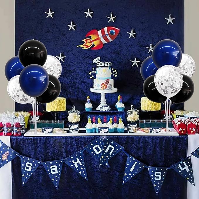TONIFUL 4 Set Black Blue Silver Confetti Balloon Centerpieces - Image 6