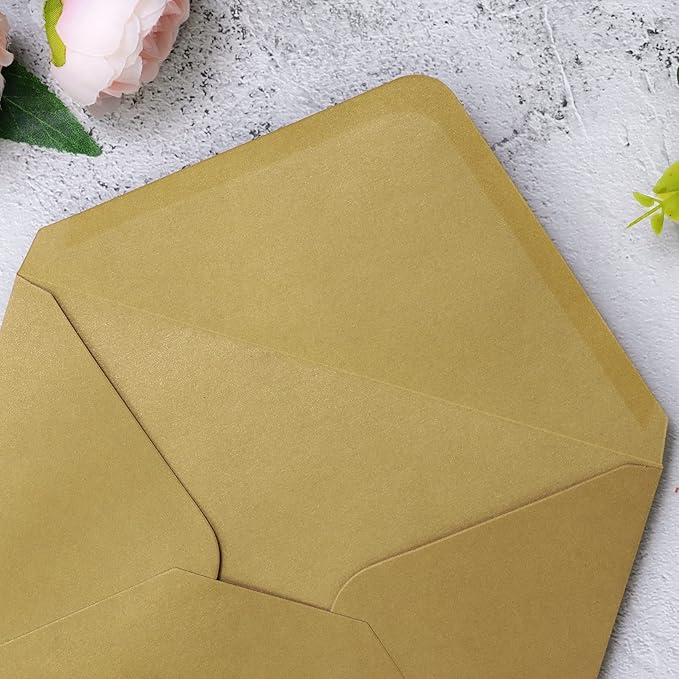 PONATIA 50 PACK A7 Envelopes, 5.25 x 7.5'' Dark Gold Shiny Envelopes - Image 8