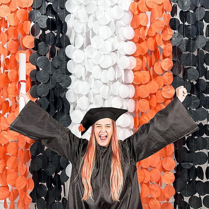 192 Ft Orange Black White Party Decorations Polka Dots Garland Streamer Backdrop - Image 5