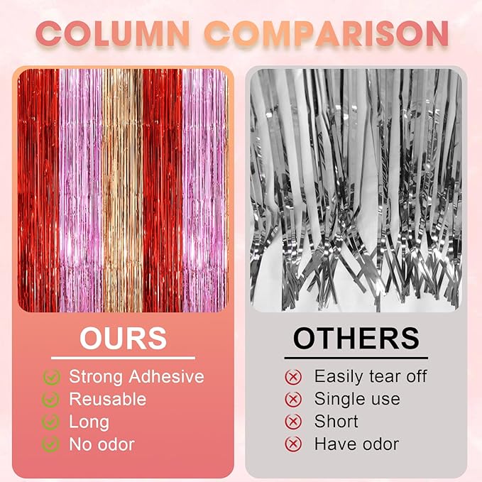 3 Pack 3.3 x 8.2 ft Valentine Foil Fringe Backdrop Curtains, Tinsel Streamers - Image 4