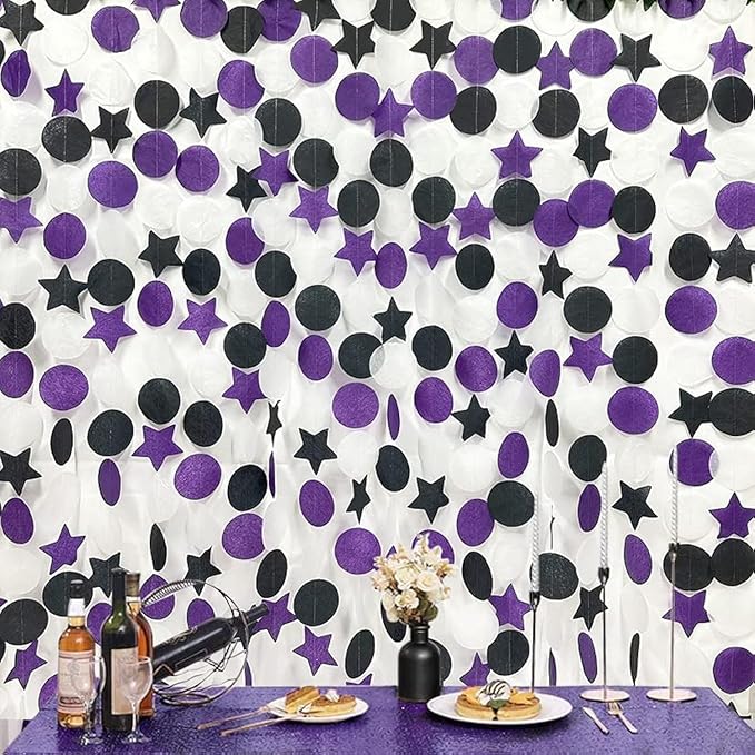 173 Ft Purple Black and White Party Decorations Big Star Circle Dot Backdrop by pinkblume
