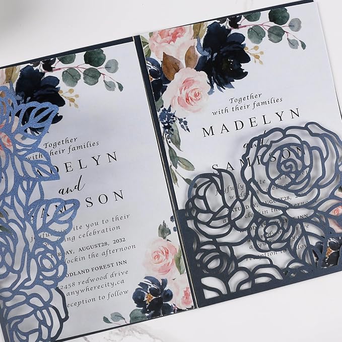 50pcs 250GSM Tri-Fold Wedding Invitations - Image 7
