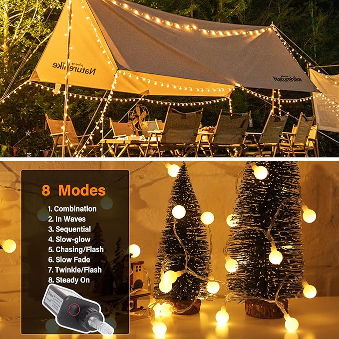 Minetom Globe String Lights, 33 Feet 100 Led Fairy Lights Plug in, 8 Modes - Image 3