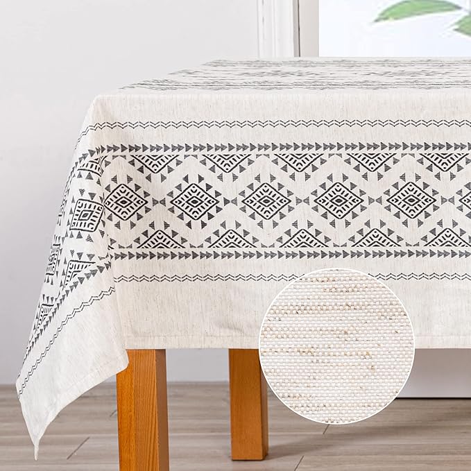 MYSKY HOME 60x102 Boho Rectangle Tablecloth Linen Farmhouse Tablecloth by MYSKYHOME