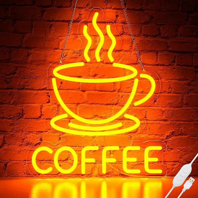 Coffee Neon Sign for Wall Decor, Dimmable USB Powered Bright Led Signs for by BasaneonNeonSignLightUpYourLife