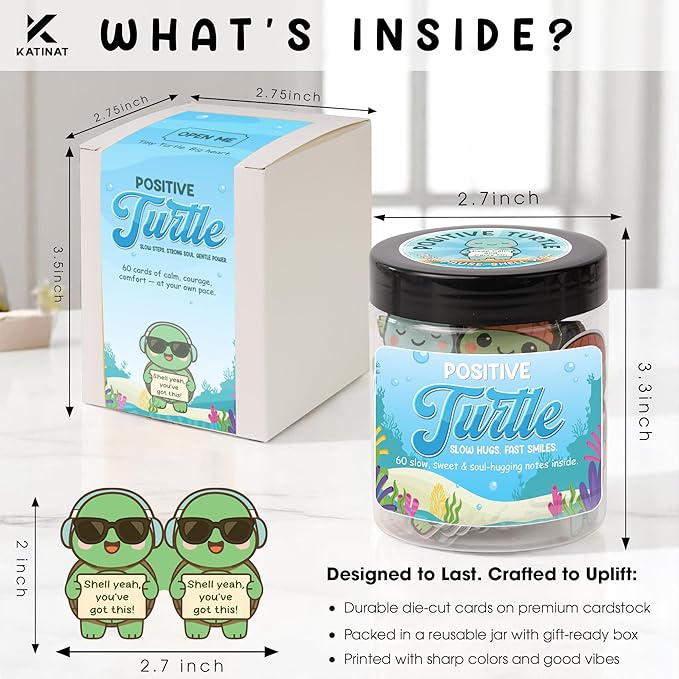 Positive Turtle Jar – 60 Funny Emotional Support Affirmation Cards, Sea Turtle - Image 2