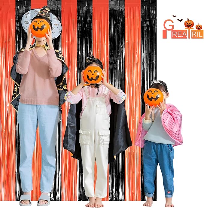 Black Orange Streamers Party Backdrop - Image 3