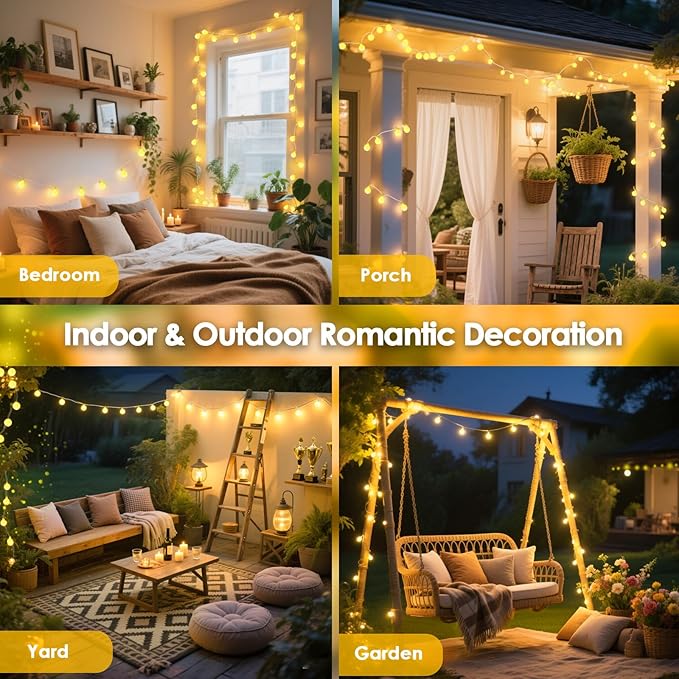 LORRYTE Connectable 43FT 100LED Globe String Lights | 8 Modes Warm White - Image 5
