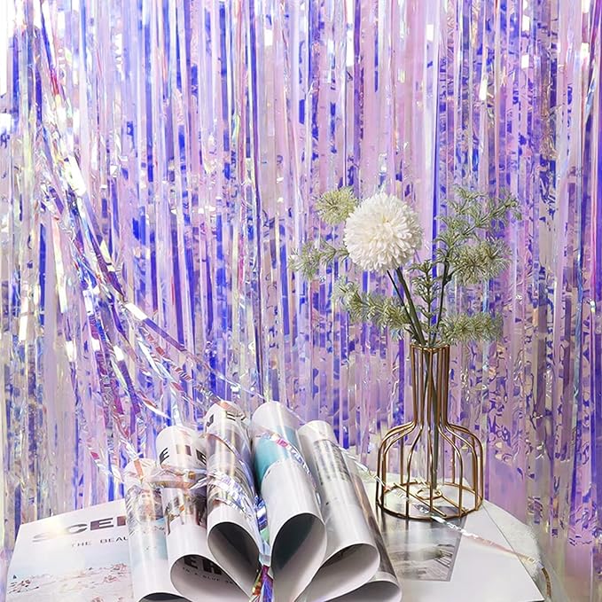 CANREVEL 2 Pack 3.2x6.5 Feet Iridescent Foil Fringe Backdrop Curtains, Disco - Image 6
