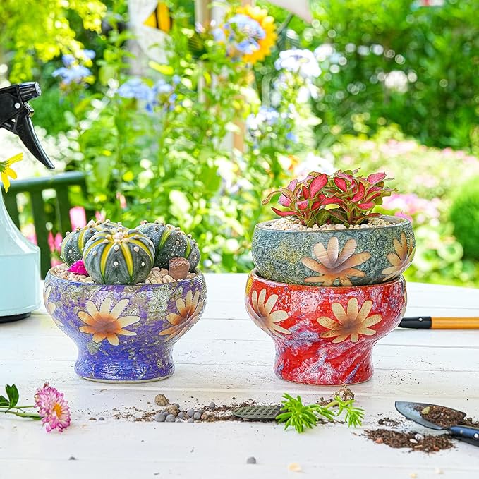 Sungmor Small Succulent Planters Set of 3, Beautiful Hand Crafted Ceramic Plant - Image 2