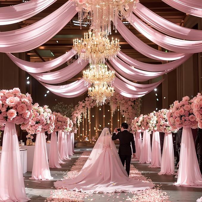 Wedding Arch Draping Fabric 1 Panel 18Ft Blush Chiffon Fabric Drapes Arbor - Image 7
