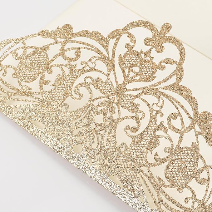 25pcs Gold Glitter Laser Cut Invitations Tri-Fold Blank Personalized Wedding - Image 4