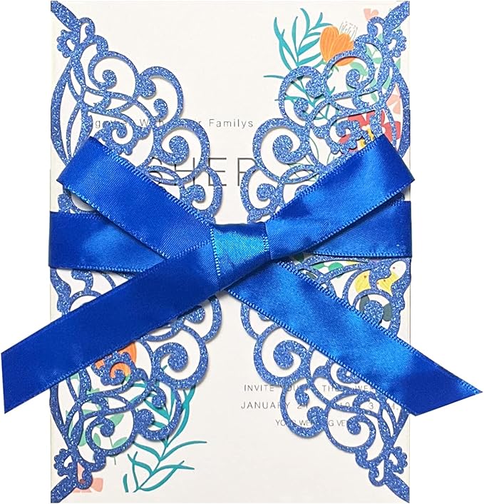 50Pcs Laser Cut Blue Wedding Invitation by Fashmade