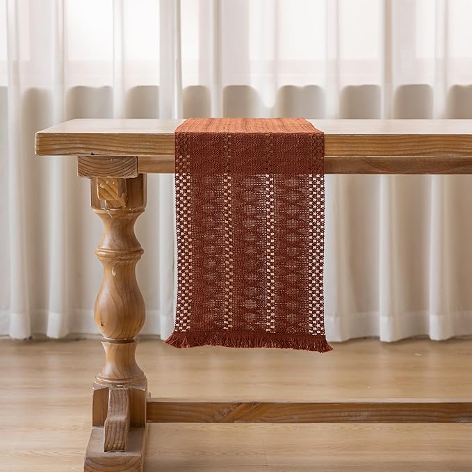 Boho Rust Table Runner for Home Decor 12x48 Inches Farmhouse Macrame Burlap - Image 5