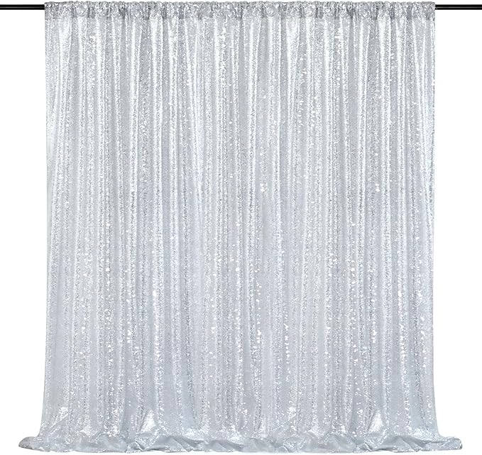 Silver Sequin Backdrop 7ft x 7ft Glitter Photo Booth Backdrop Curtains by QueenDream