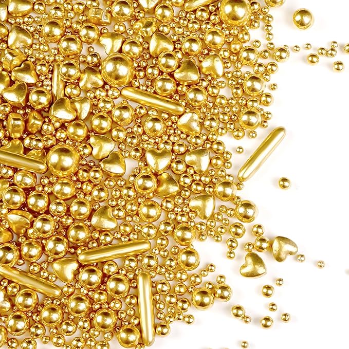Gold Pearl Heart Sprinkles, Pearls Sprinkles by Joyvitas