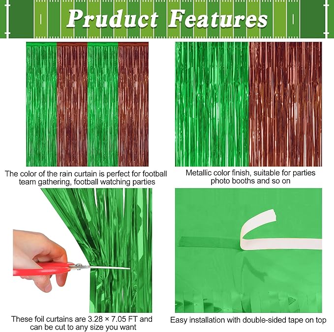 2 Pack Football Party Decorations, 3.28 FT x 7.05 FT Tinsel Backdrop, Football - Image 4