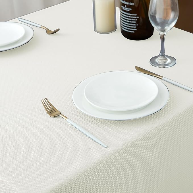Biscaynebay Textured Fabric Tablecloths 90x156 Inches Rectangular, Ivory Water - Image 8