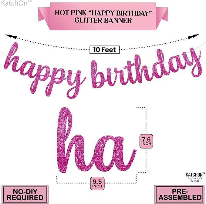 KatchOn, Glitter Pink Cursive Happy Birthday Banner - Image 2