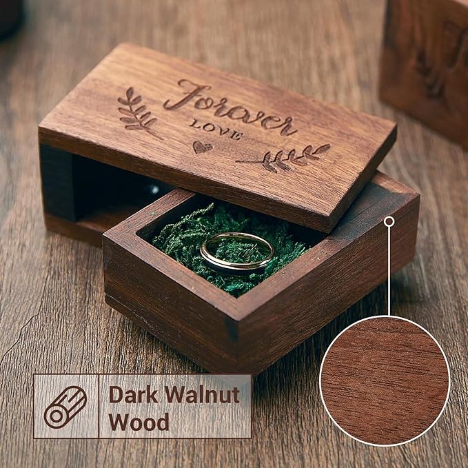 AW BRIDAL Ring Bearer Box Wedding Ring Box Walnut Wood Ring Organizer - Image 4
