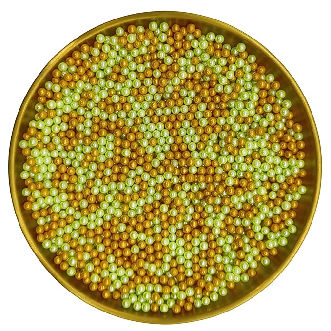 Edible Light Green & Gold Pearl Sugar Sprinkles Candy 4mm Mini Pearls Cake - Image 3