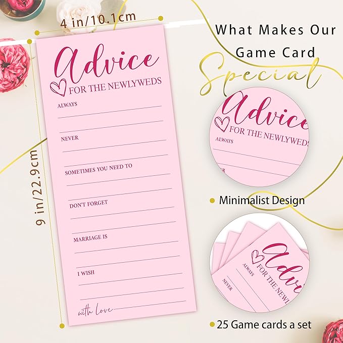 25 Wedding Advice Cards for Bridal Shower Games, 4X9 Inch Minimalist Guest - Image 2