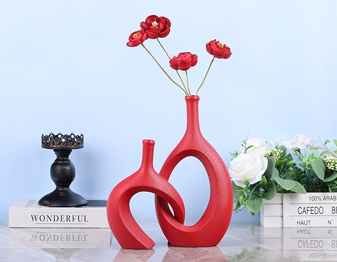 WUBIANJIE Red Ceramic Vase Set - Image 4
