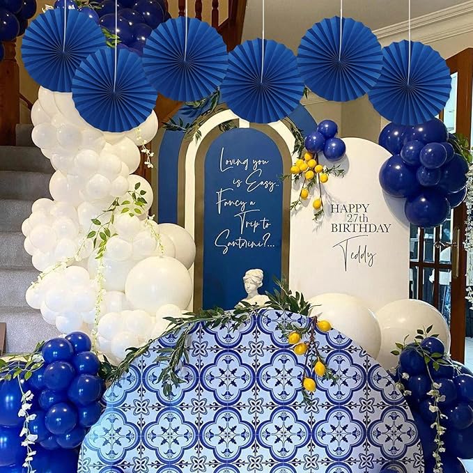 BARTHEW Blue Birthday Decorations, DIY Blue Paper Fans Hanging Decoration - Image 4