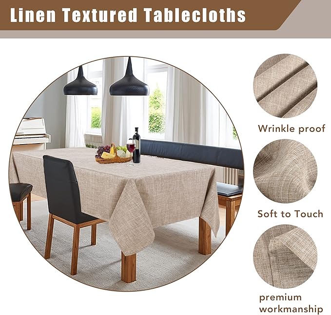 Fitable Linen Textured Tablecloth Washable Fabric Rectangle Table Cloth - Image 3