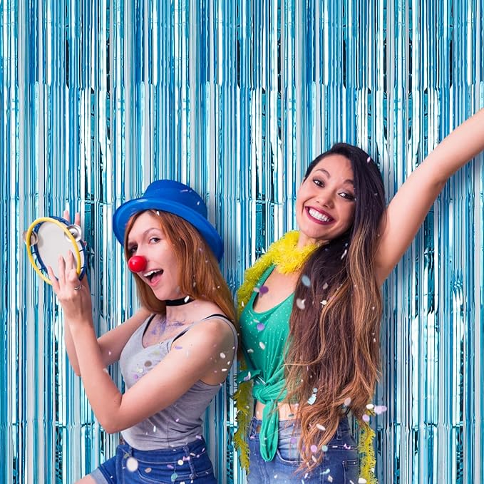 4 Pack 3.3x8.2 Feet Light Blue Foil Fringe Backdrop Curtains, Tinsel Streamers - Image 6