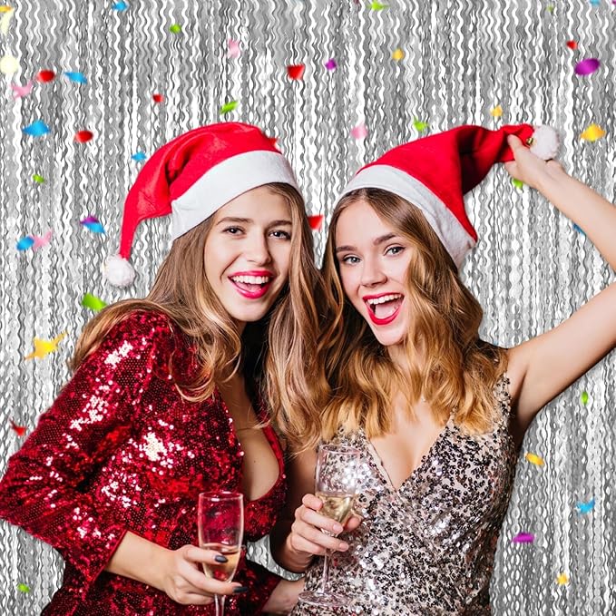 4 Pack Silver Wave Foil Fringe Curtain Backdrop, 3.28Ft x 8.2Ft Metallic Tinsel - Image 7