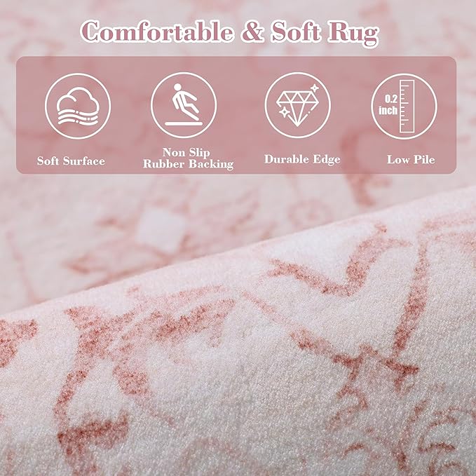 Pink 3x10 Runner Rug for Hallways Bed Side Kitchen, Boho Washable Distressed - Image 5