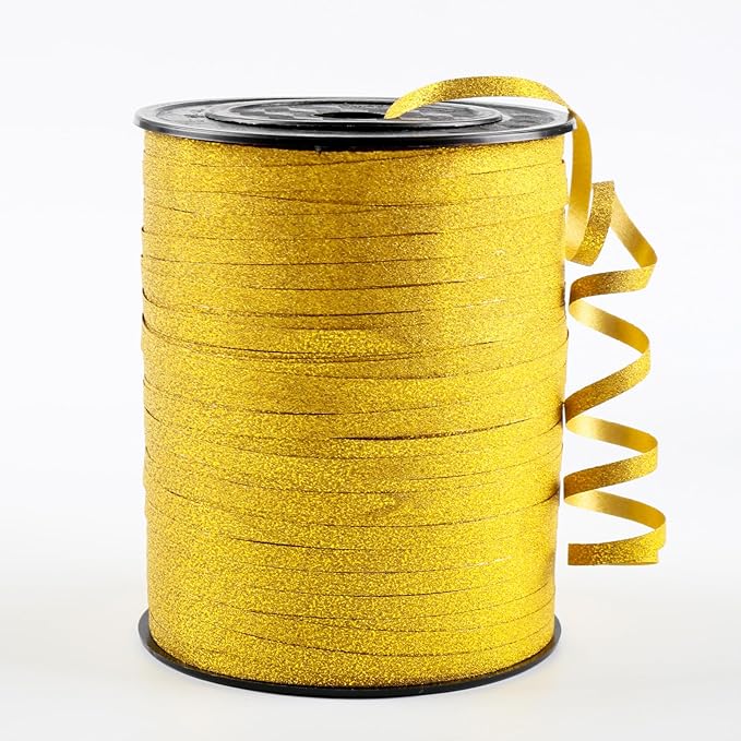 Gold Glitter Curling Ribbon, 500 Yard Curly Ribbon by Winjeto