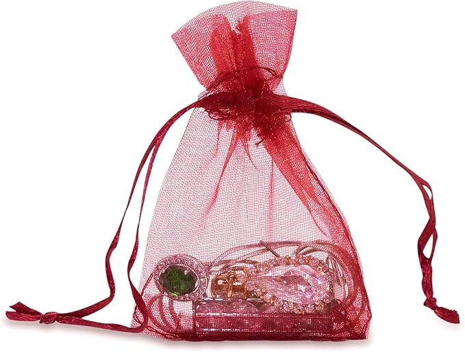 TheDisplayGuys 48-Pack 2" x 2-3/4" Maroon Sheer Organza Gift Bags - Image 6