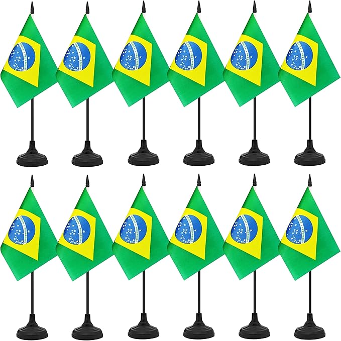 12 Pack Brazil Desk Flag Set, Brazilian Table Office Flag, Small Miniature by Unknown