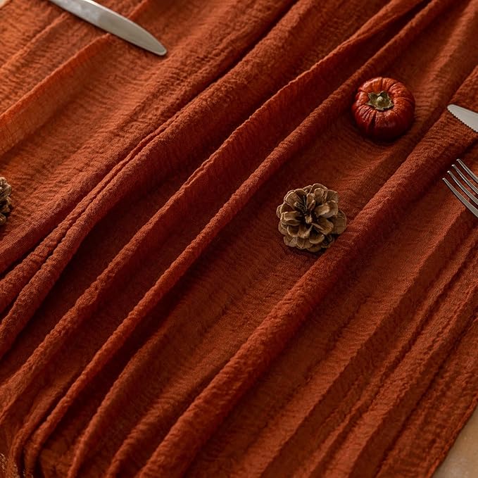 3pcs Fall Terracotta Table Runner Rust Gauze Rustic Cheesecloth 120 Inch 10 FT - Image 5