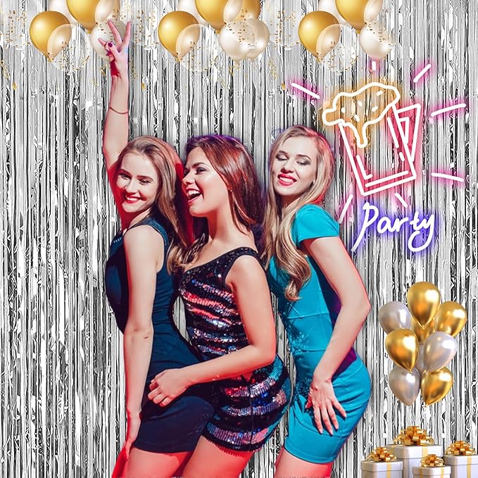 2 Pack 3.28 ft x 6.56 ft Silvery Tinsel Curtain Party Backdrop Decorations - Image 4