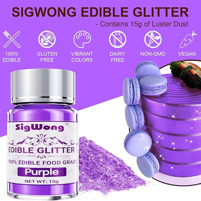 Purple Edible Glitter - 15g Food Grade Luster Dust Powder - Image 2