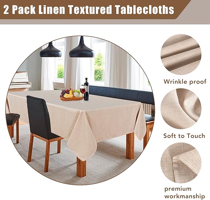 Fitable Beige Square Tablecloths 2 Pack, Linen Look Fabric Table Clothes - Image 4