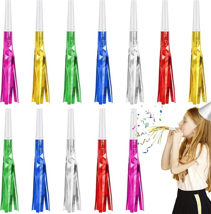 12 Pcs Glitter Noise Makers Metallic Fringed Party Blower by Twavang