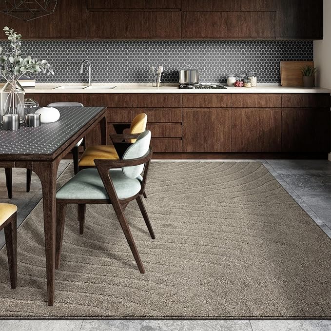 LUXE WEAVERS Modern Geometric Wave Taupe 6x9 Area Rug - Image 4