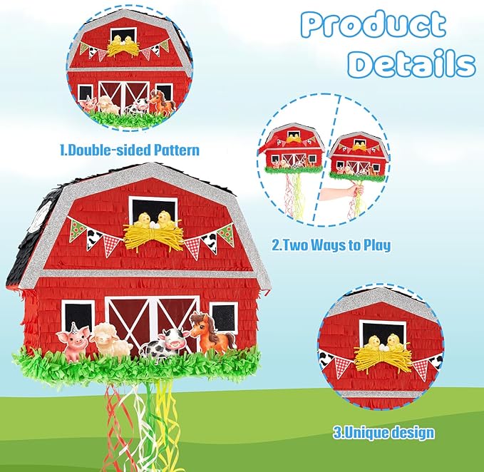 WERNNSAI Red Farm Animal Piñata - Image 4